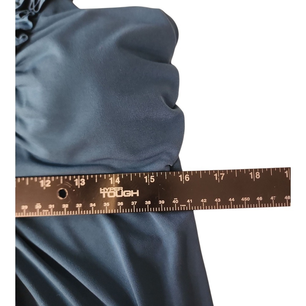 Quiet Luxury Ruffle Rosette Cocktail Dress EnFocus Petite Slate Blue 14P - Picture 7 of 8